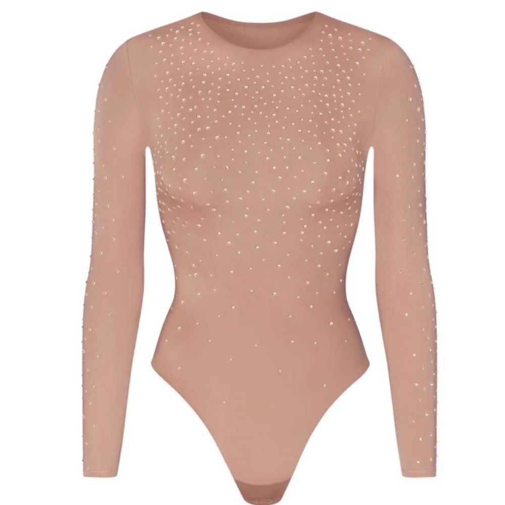 NWT RARE Swarovski x SKIMS JELLY SHEER LONG SLEEVE CREW NECK BODYSUIT Sienna S